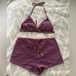 SHEIN Red and Blue Checkered Bikini Set